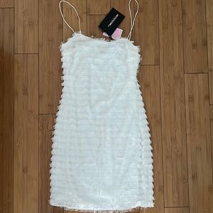 Pretty little thing white fringe bodycon dress